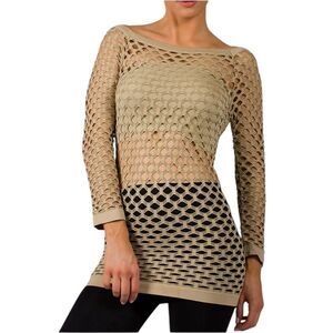 See You Monday Beige Open-Knit Long Sleeve Top, One Size, NWOT